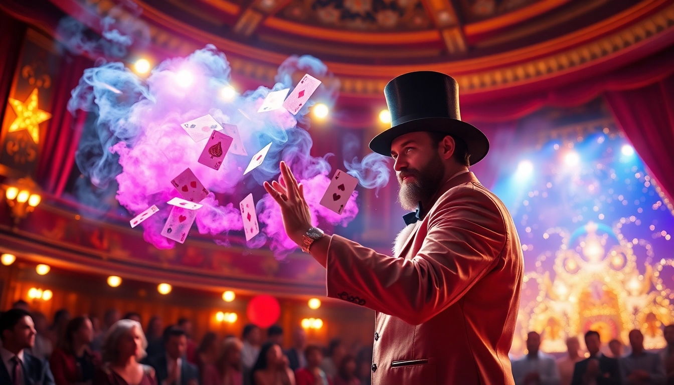 Experience magical shows with a talented magician captivating the audience in a vibrant theater.