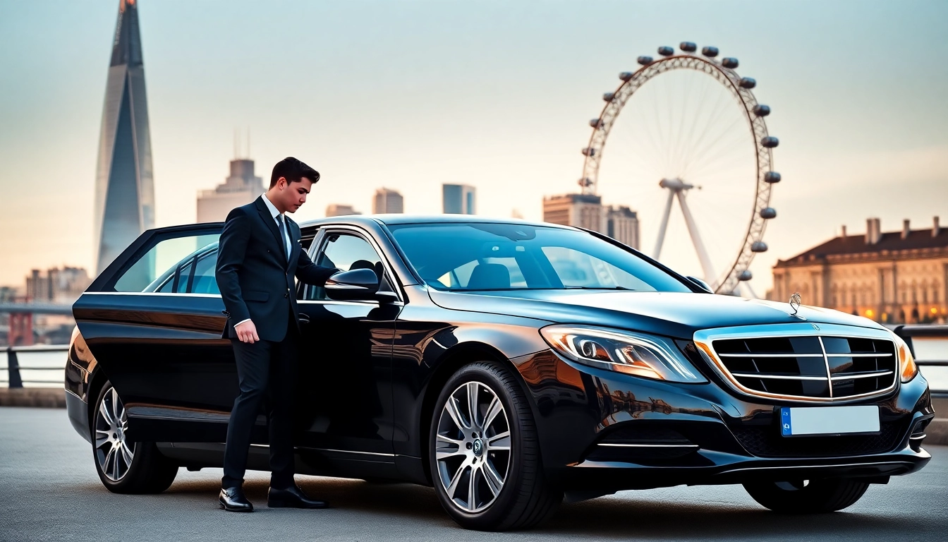 london chauffeur offering premium service near iconic London skyline.