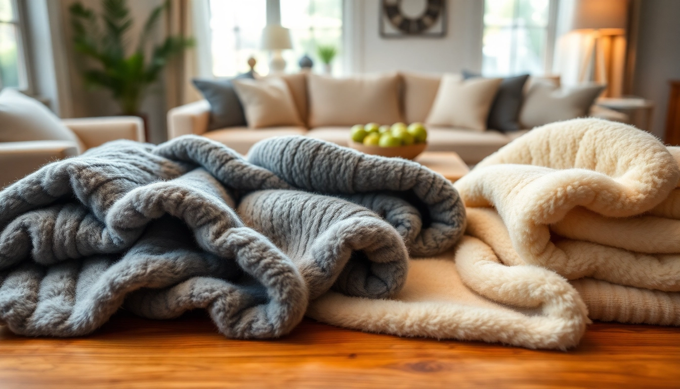 Fleece stof weergegeven op een uitnodigende tafel in een warme woonkamer.