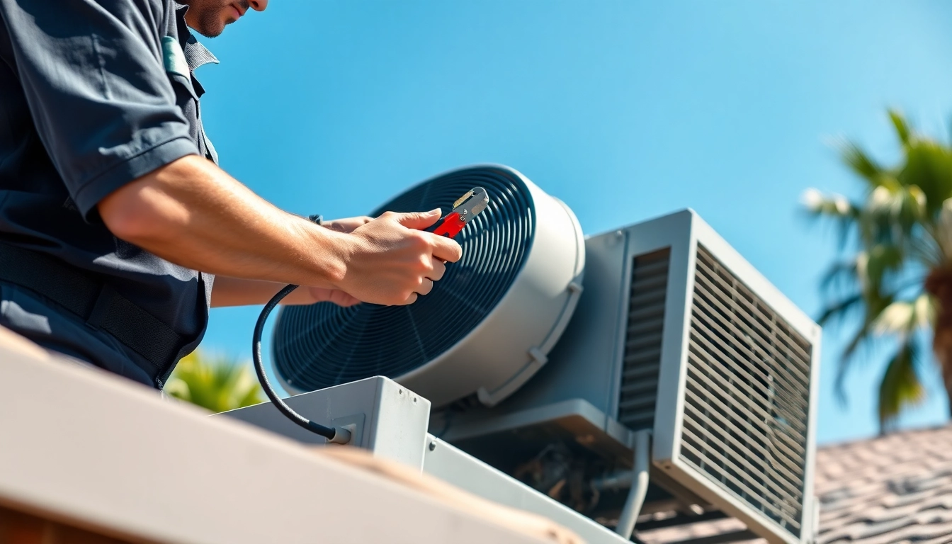 AC repair phoenix az service with HVAC technician working on a unit in a sunny setting.