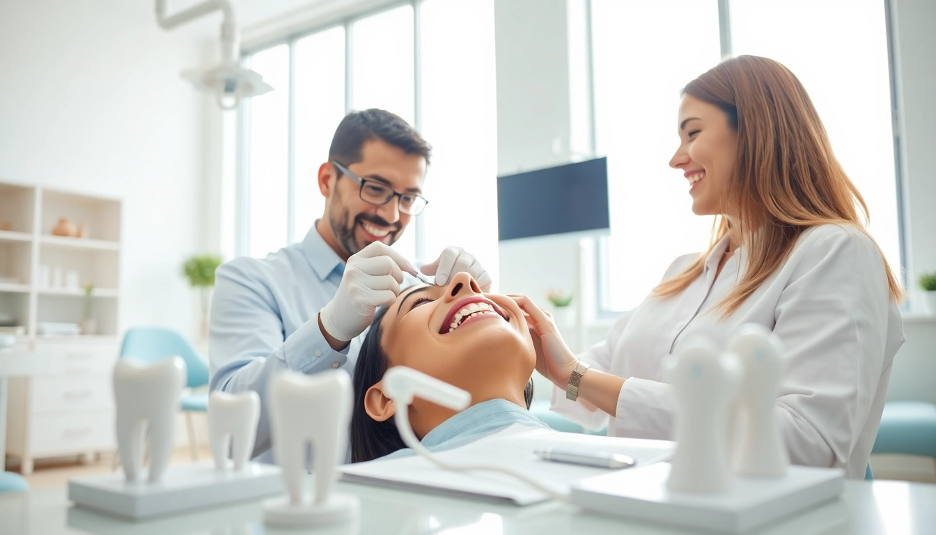 Orthodontist adjusting braces Myrtle Beach on a patient in a comfortable clinic.
