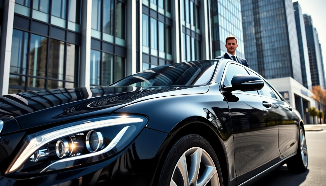 Experience vancouver private car service with a professional chauffeur beside a sleek black sedan.