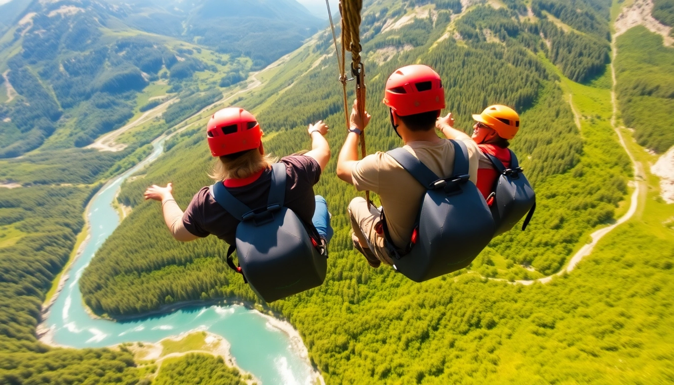 Bovec zipline offering an exhilarating experience over the scenic Učja Valley, surrounded by nature.