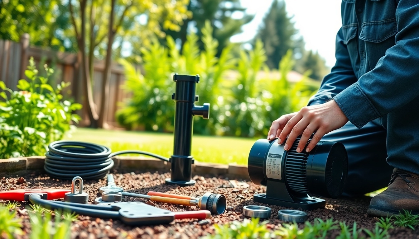 Performing well pump replacement lacey wa in a serene backyard by a skilled technician.