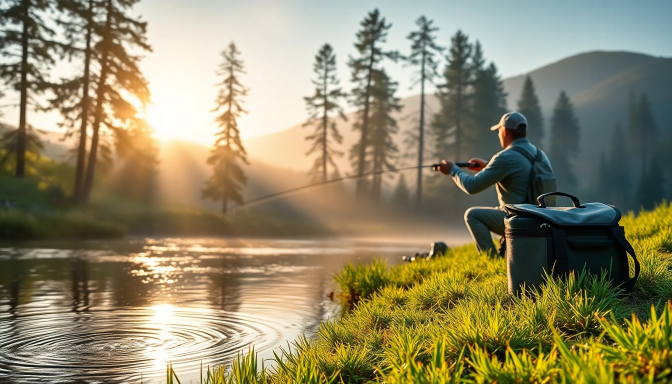 Angler using the Best fly fishing rods by a river during dawn, showcasing a peaceful outdoor scene.